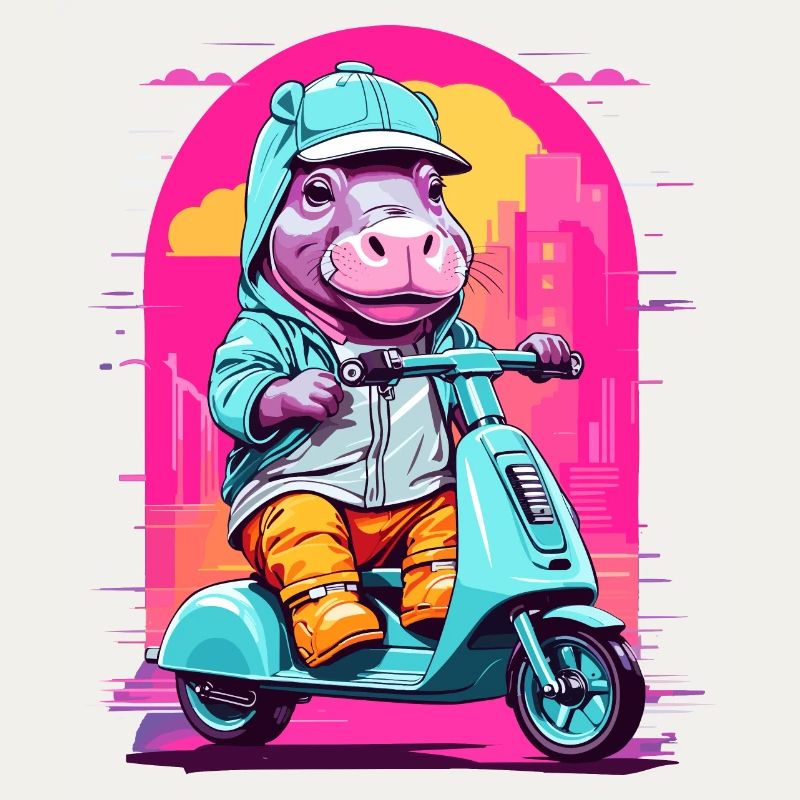 Nilpferd auf Roller