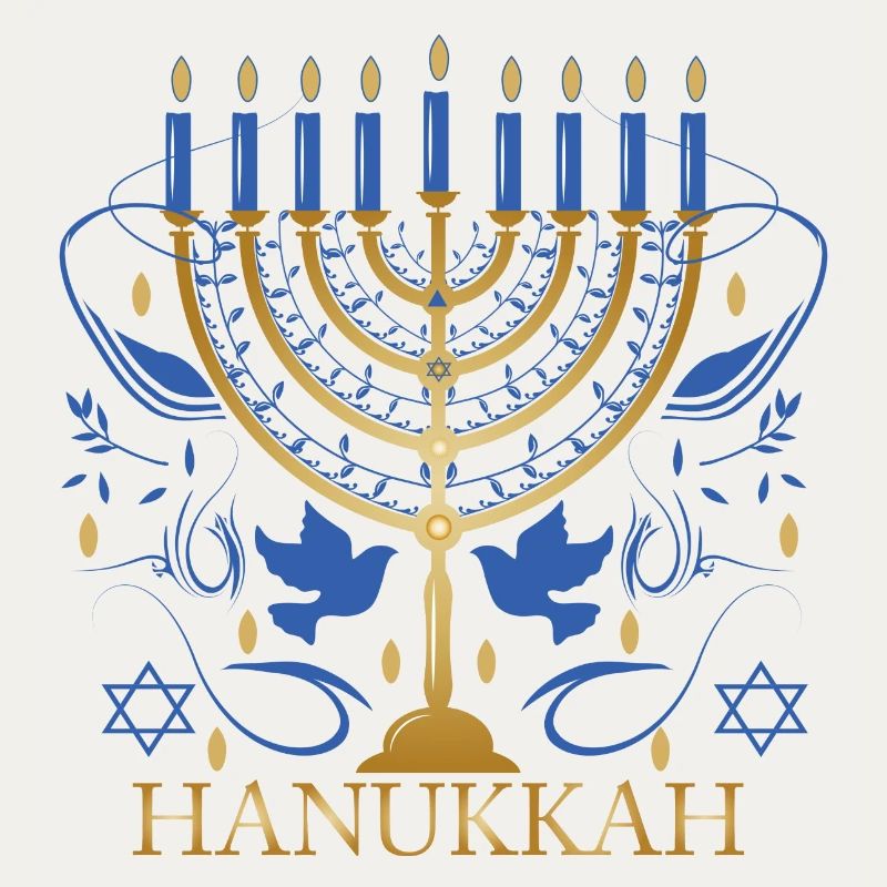 gold-colored Hanukkah candlestick with two doves