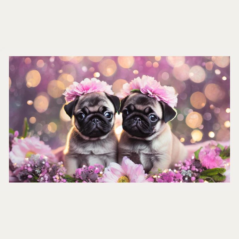 Mignons bébés chiens avec des couronnes de fleurs