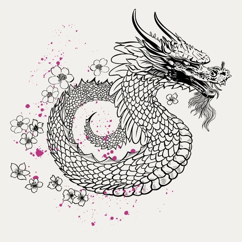 Dragon with Cherry Blossoms Sakura Style