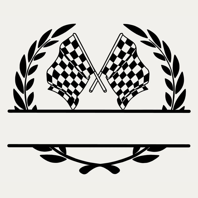 Drapeau de course dans une couronne de laurier