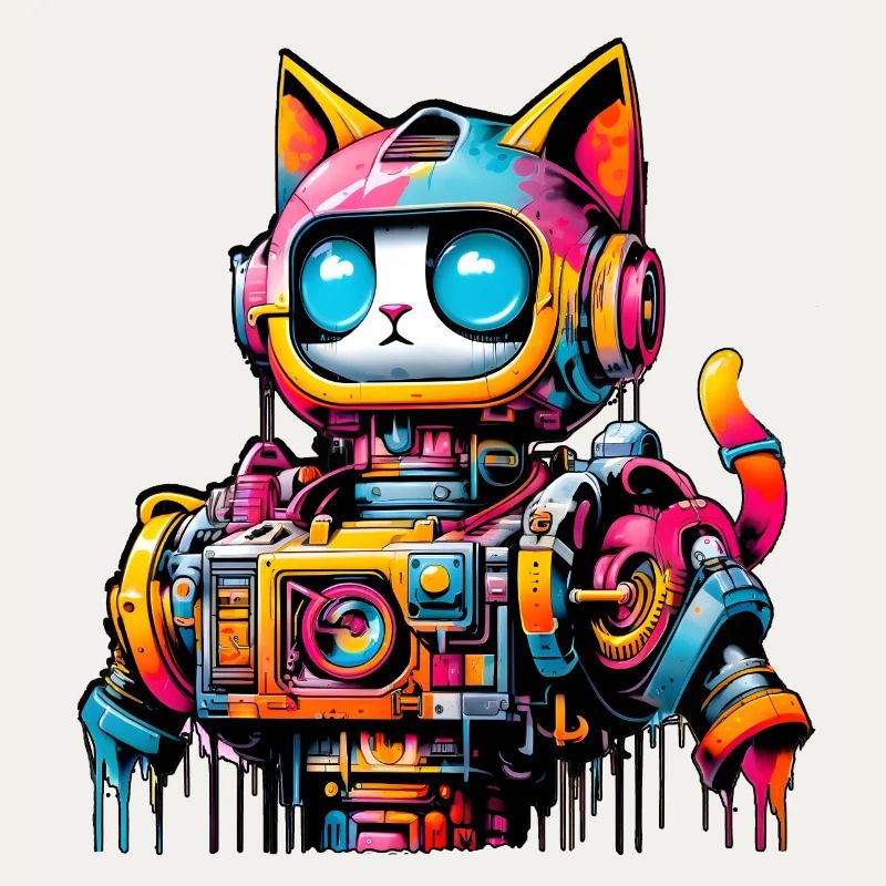 Cat designed as a robot in comic graffiti style