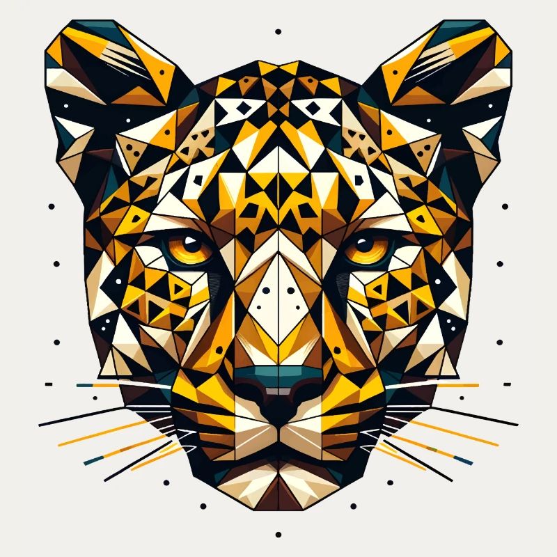 Geometric Leopard Head Polygons Motif