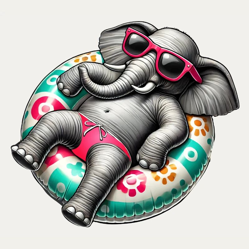 A relaxed elephant on a swimming ring