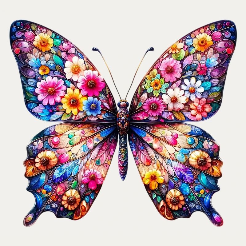 Papillon décoré de fleurs