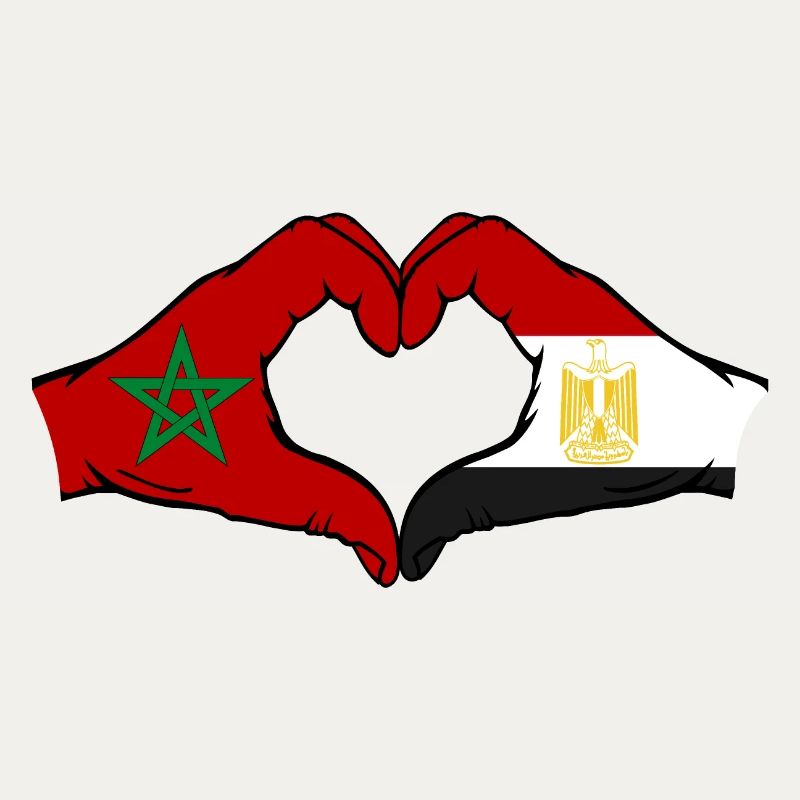 Maroc Égypte Drapeau Mains Coeur Forme