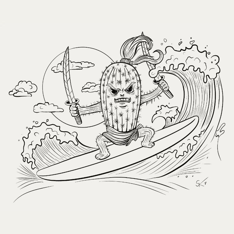 Surfer mit Samurai-Motiv