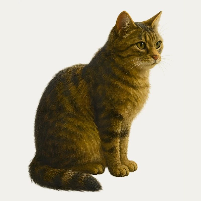 Sitzende, getigerte Katze