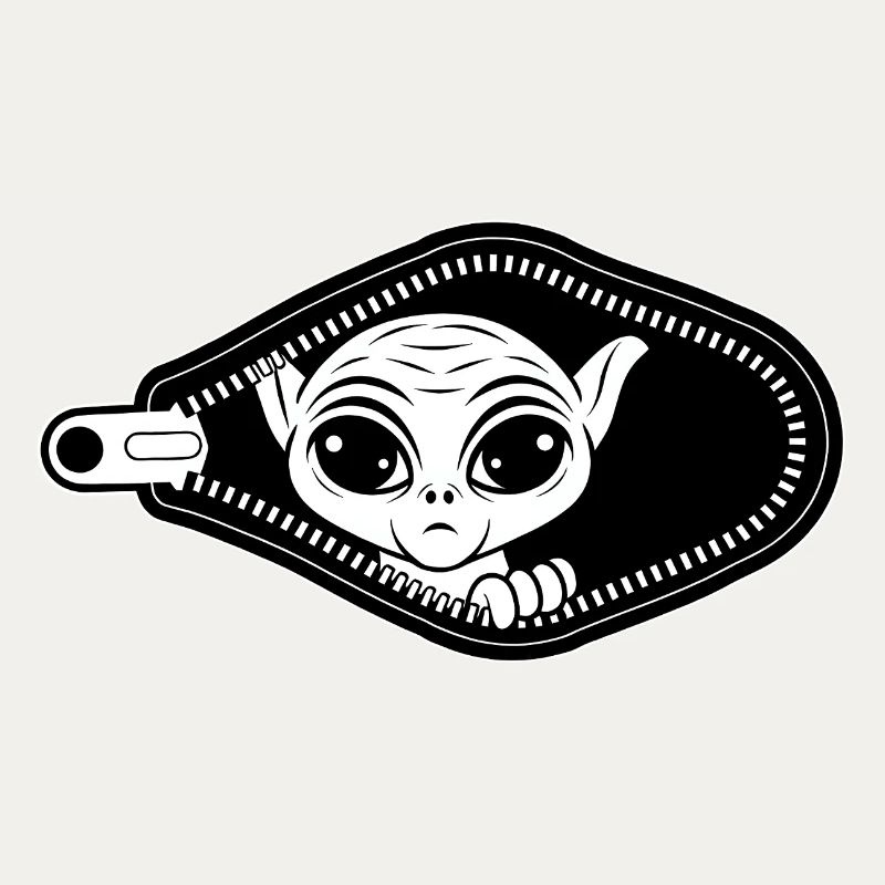 Alien jette un coup d’œil par la fermeture éclair