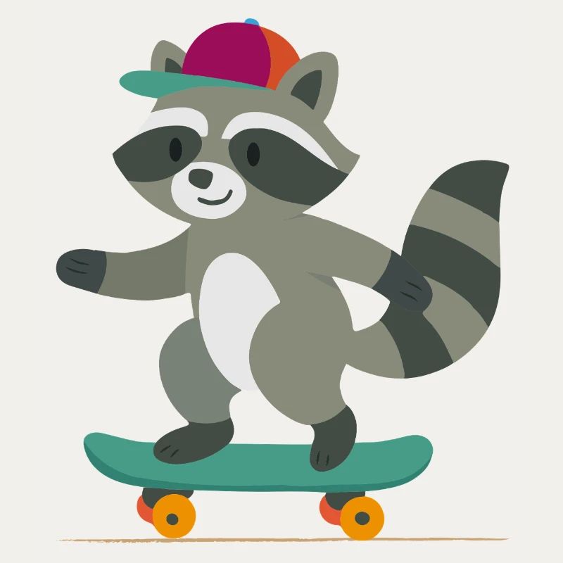 Skateboard-Waschbär mit Basecap