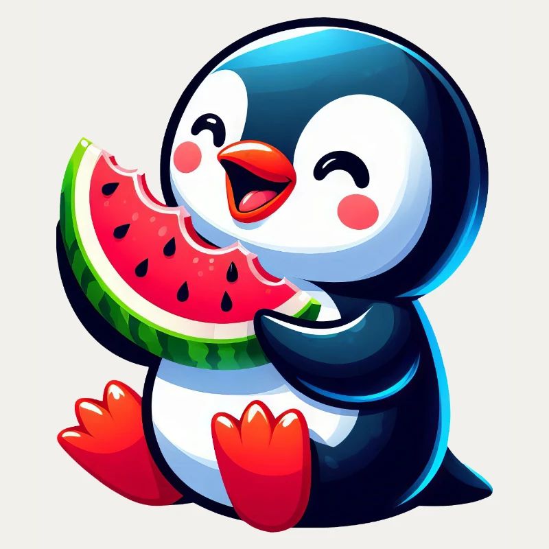 mignon pingouin melon pastèque dessin animé d’été