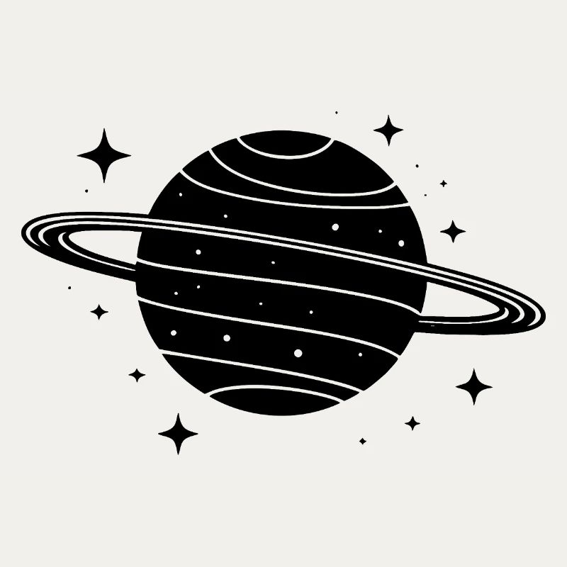 Minimalist Planet with Ring – Black Space
