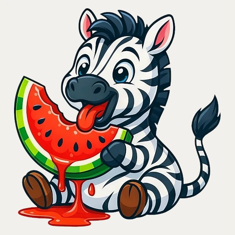 Zèbre mignon avec pastèque dessin animé d’été