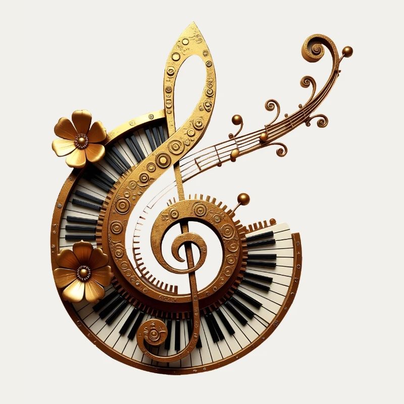 Conception musicale avec engrenages et notes dorées