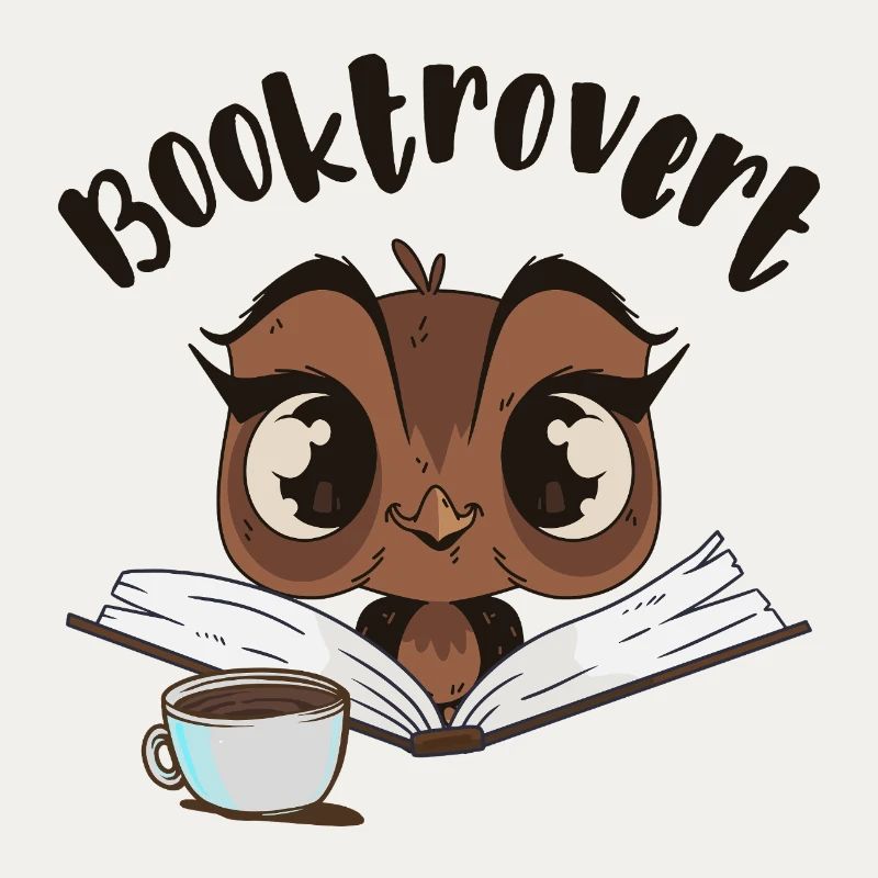 Booktrovert Eule mit Buch und Kaffee