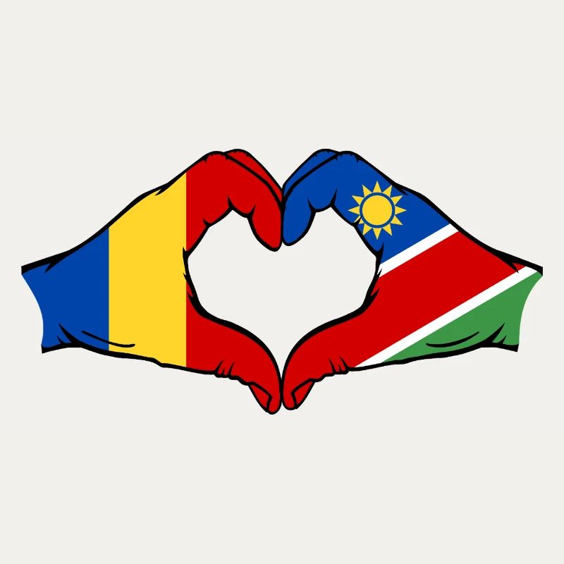 Romania Namibia flag hands heart shape