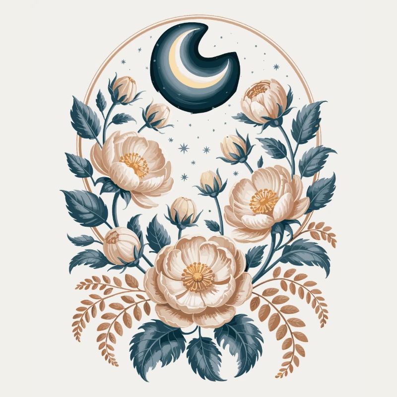 Moon and floral patterns for nighttime elegance