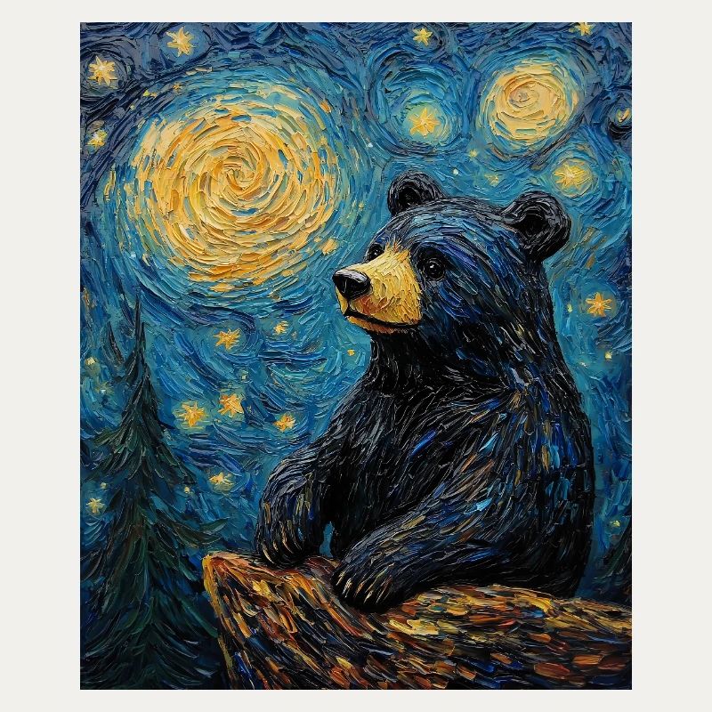 Bear Bears Van Gogh Style Starry Night