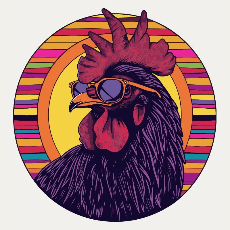 Silhouette de coq élégante aux couleurs rétro