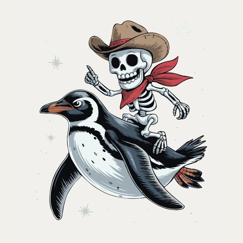 Pingouin câlin avec cavalier de crâne