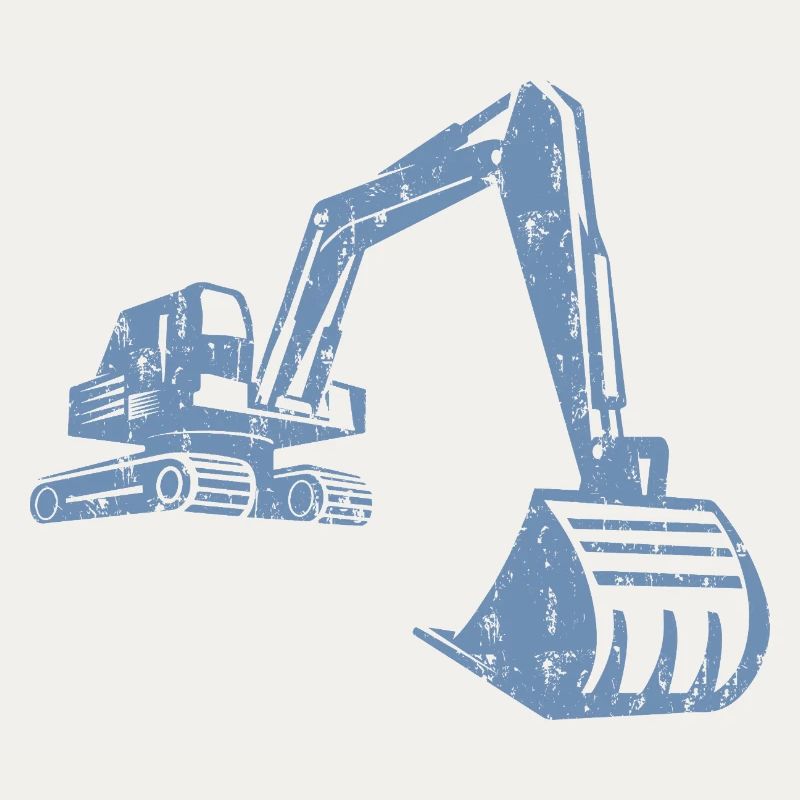 Excavator Silhouette Construction Worker Grunge Design