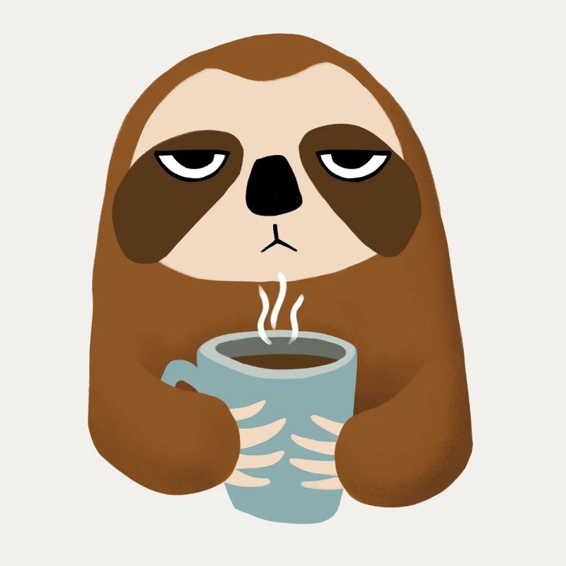 Faultier mit Kaffeebecher