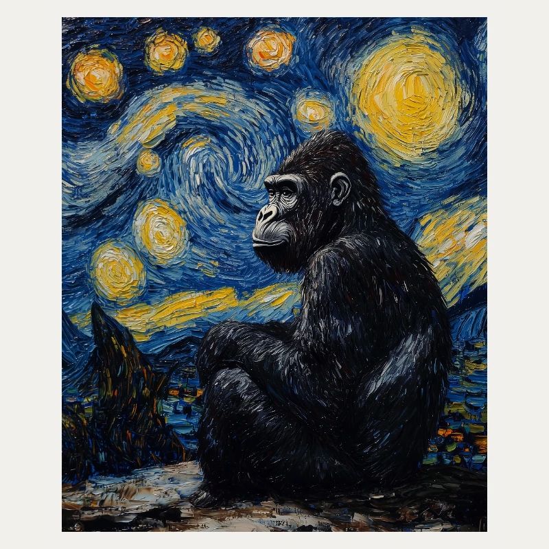 Gorilla Gorillas Monkey Van Gogh Style Starry Night