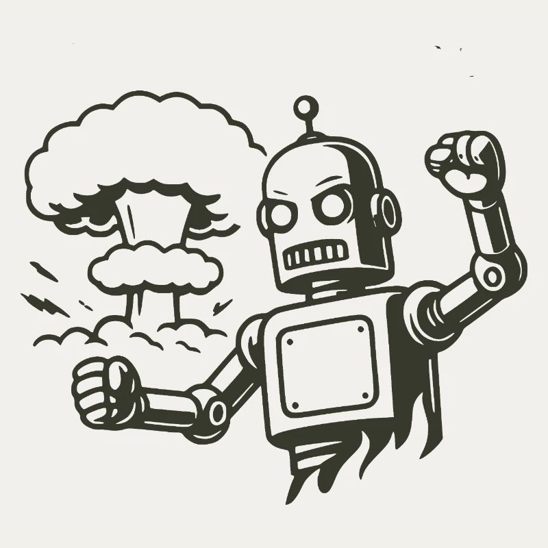 Robot rétro devant un nuage d’explosion