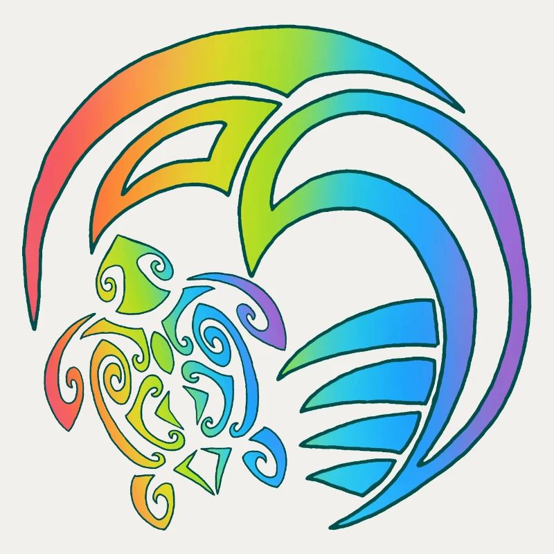 Turtle and multicolored ocean