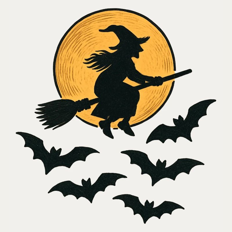 Flying Witch with Bats – Halloween Design