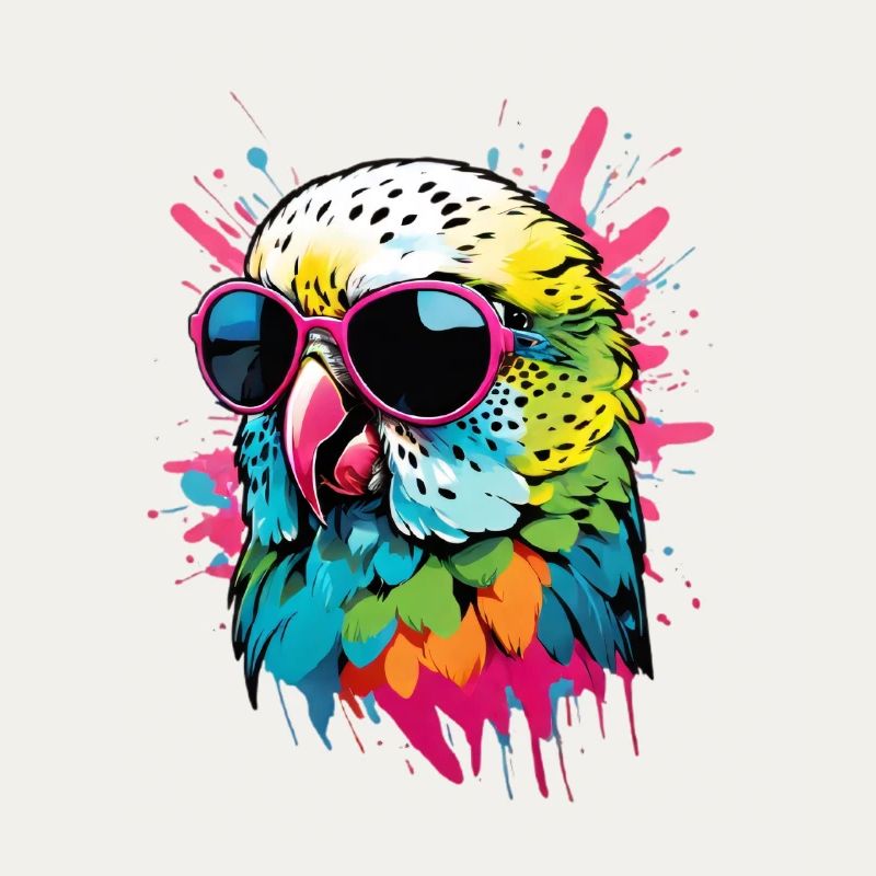 Perruche colorée avec lunettes de soleil éclaboussures