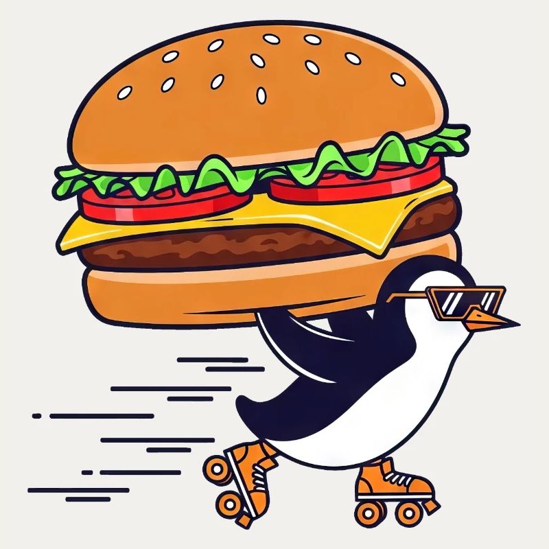 Funny Penguin Cheeseburger Cool Roller Skates
