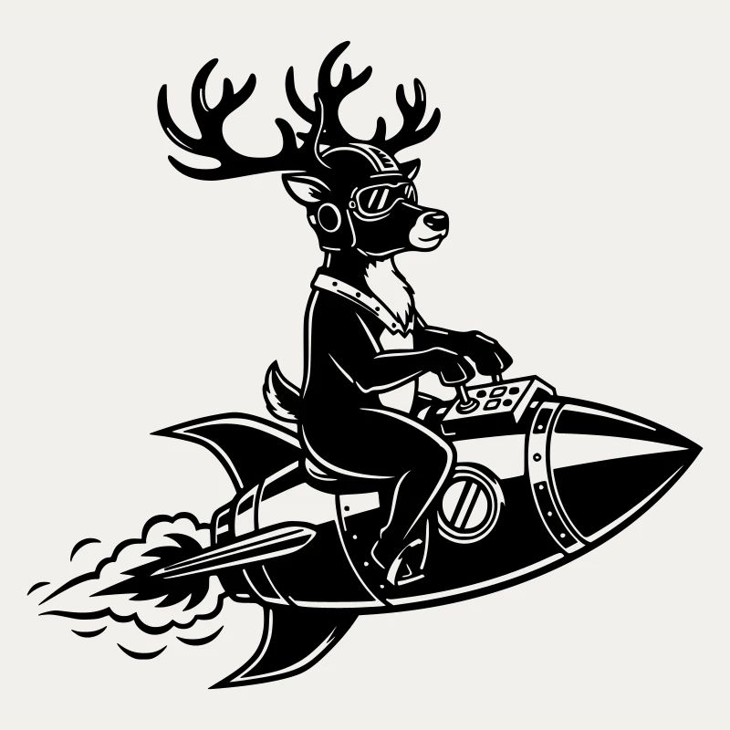 Reindeer flies on rocket