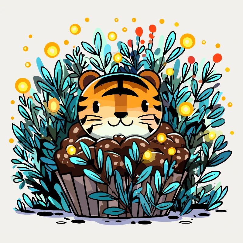 Tigre dans un panier de fleurs Cupcake