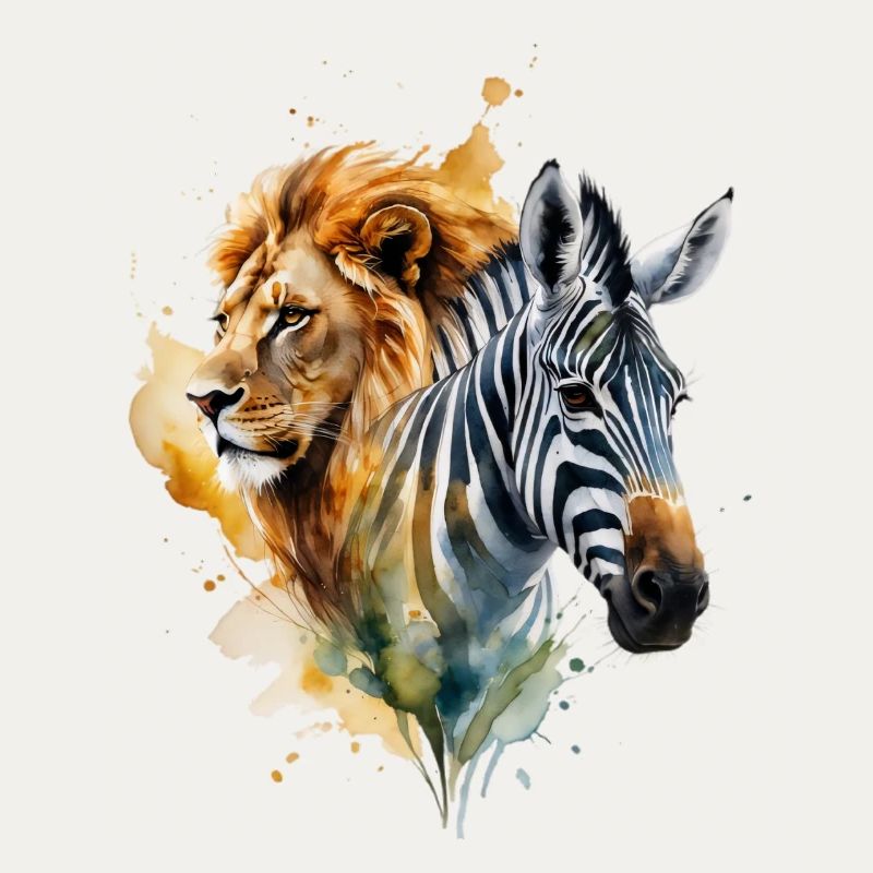 Wasserfarben Löwe Zebra Patchwork