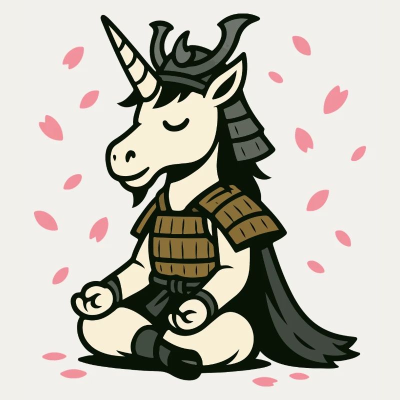Meditating Samurai Unicorn with Cherry Blossoms