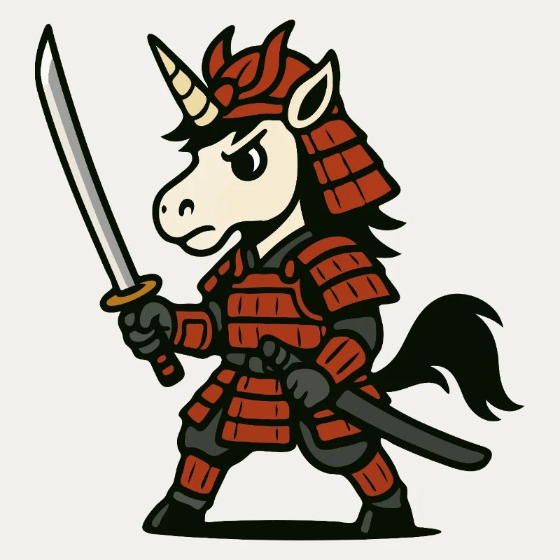 Samurai Unicorn Warrior with Red Armor and Blade