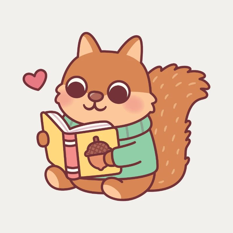 Cute Squirrel Reading A Book