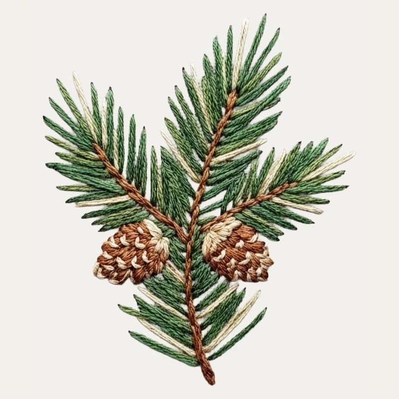 Branche de Noël brodée – vert subtil (imprimé)