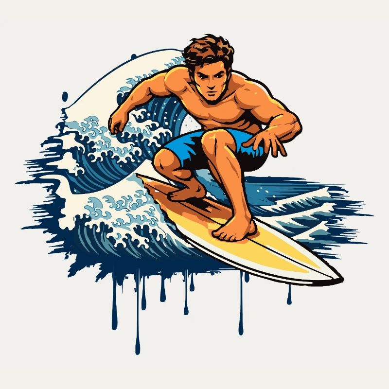 Illustration dynamique en graffiti d’un surfeur