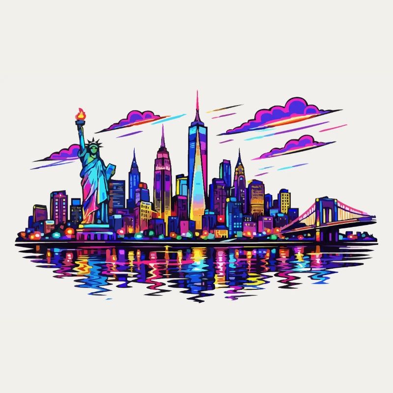 NYC Neon Skyline Reflection