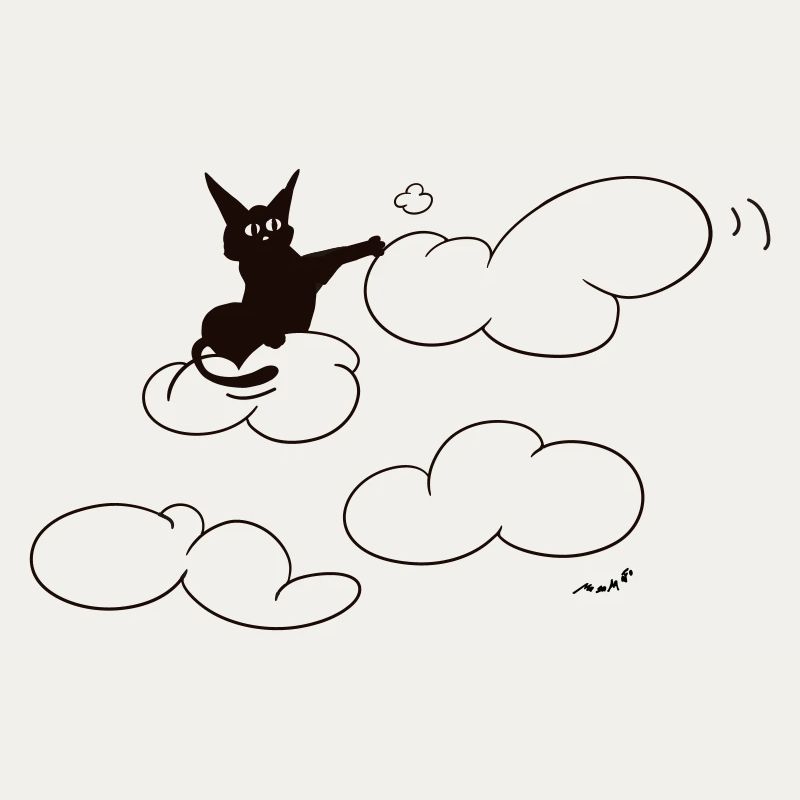A cute black kitty poking a fluffy cloud. Comical.