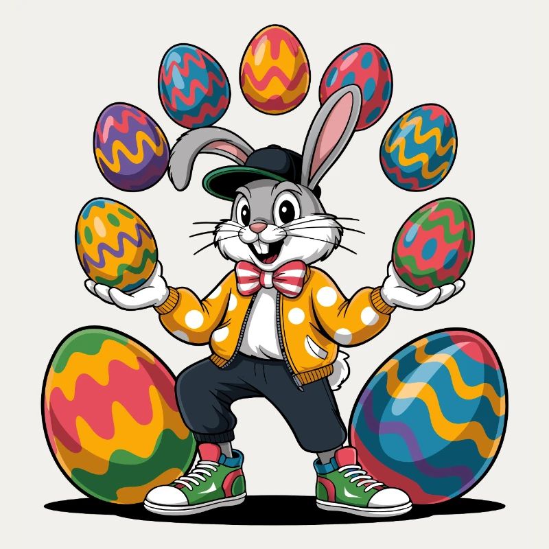 Easter bunny with colorful eggs