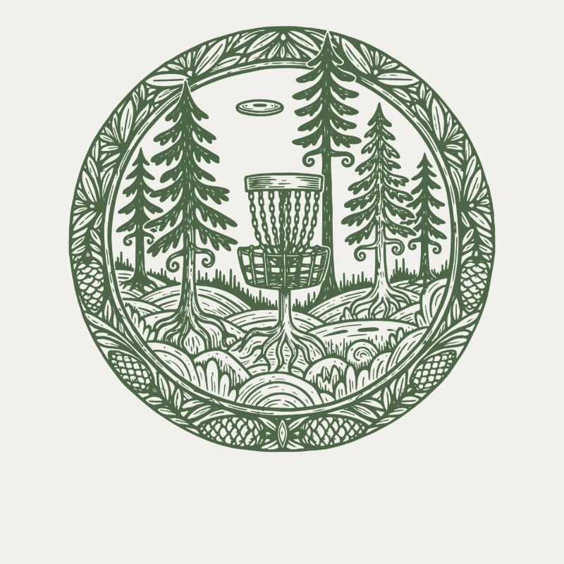 Forest Disc Golf Basket Flying Disc Course Scene