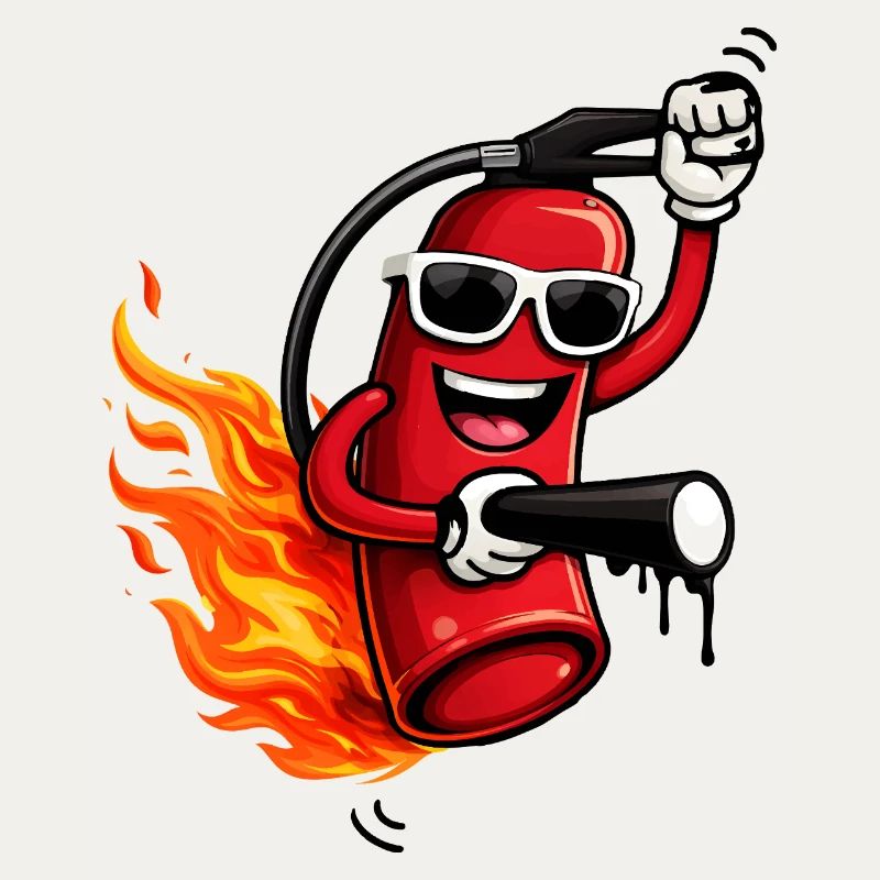 Cool fire extinguisher with flames
