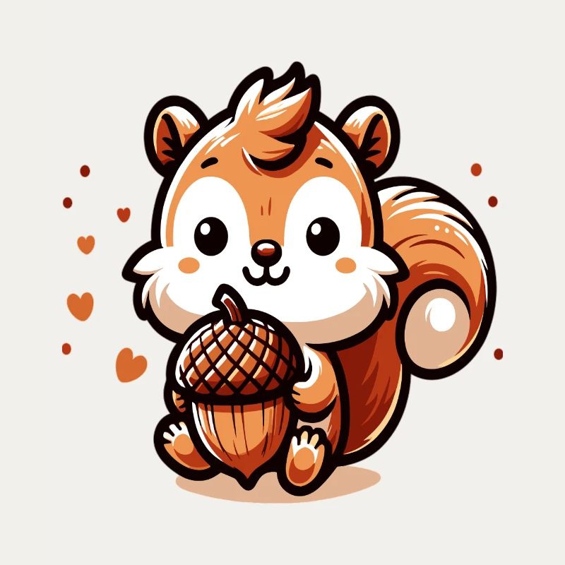 Süßes Eichhörnchen mit Herz-Eichel