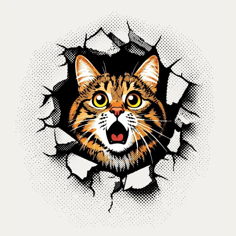 Cat Head Wall Hole Cracks Breakthrough
