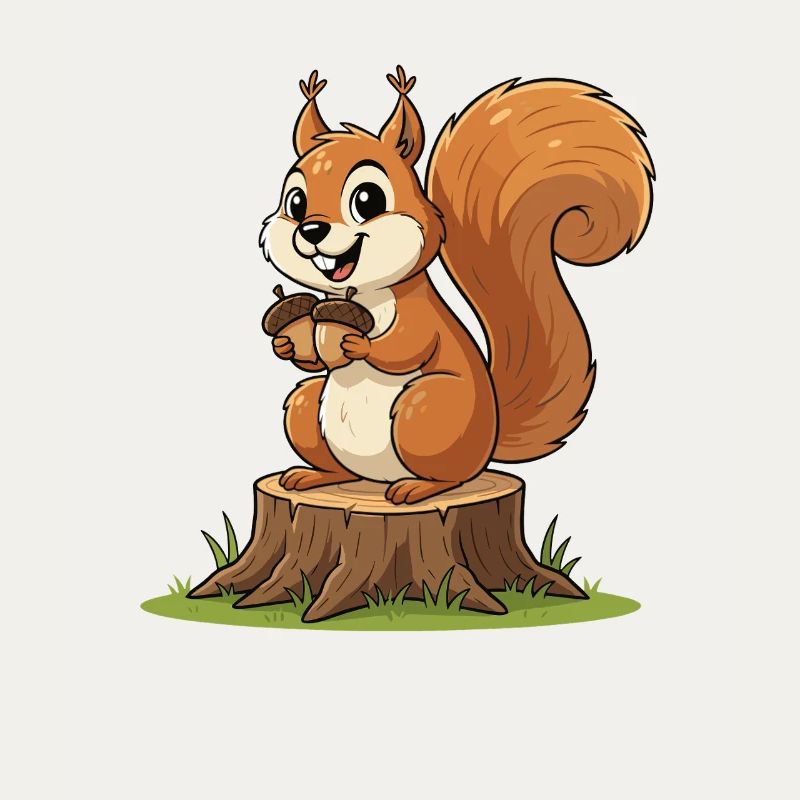 Eichhörnchen am Baumstumpf mit Eichel