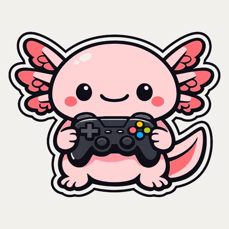 Kawaii axolotl with controller
