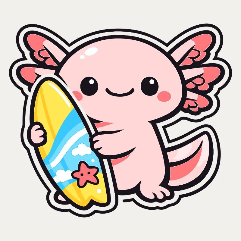Axolotl de Kawaii avec planche de surf